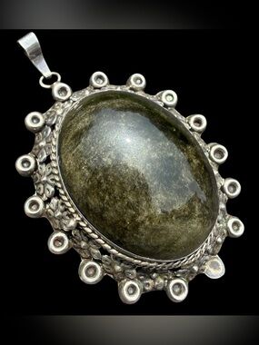 36.8g HUGE TAXCO POISON BOX LOCKET PENDANT Mexico Sterling Silver Obsidian VTG